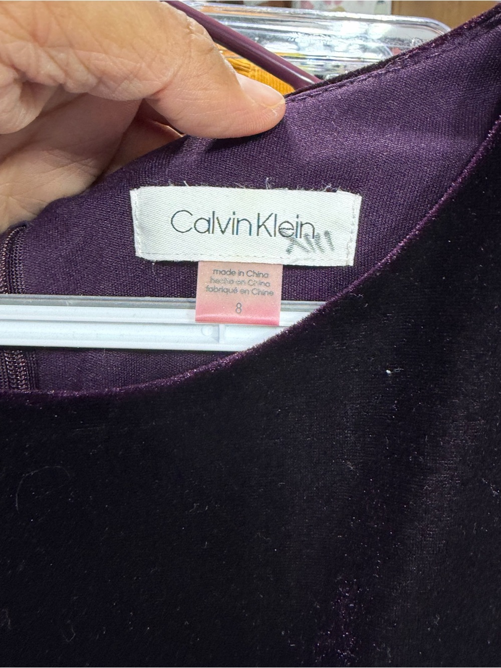 Calvin Klein Long-Sleeve Velvet Twist Waist Dress in Plum - Picture 5 of 5